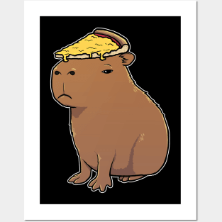 Capybara with a Cheese Pizza on its head Posters and Art